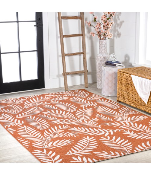 Nevis Palm Frond Orange/Cream 9 ft. x 12 ft. Indoor/Outdoor Area Rug