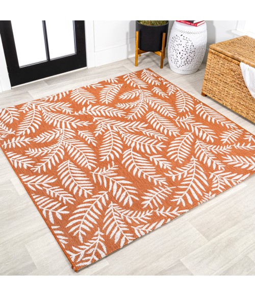 Nevis Palm Frond Orange/Cream 5' Square Indoor/Outdoor Area Rug