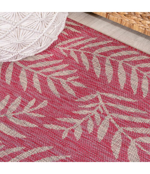 SANTA MONICA Area Rug Nevis Palm Frond Fuchsia/Light Gray 5' Square Indoor/Outdoor Area Rug