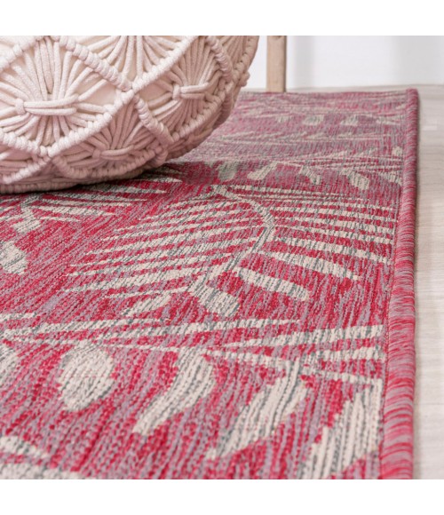 SANTA MONICA Area Rug Nevis Palm Frond Fuchsia/Light Gray 5' Square Indoor/Outdoor Area Rug