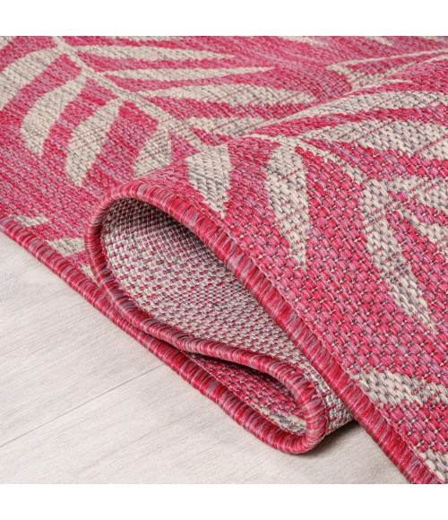 SANTA MONICA Area Rug Nevis Palm Frond Fuchsia/Light Gray 5' Square Indoor/Outdoor Area Rug