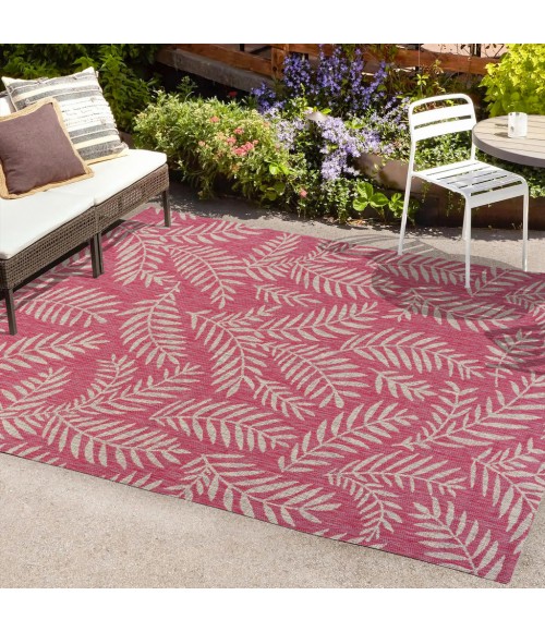 SANTA MONICA Area Rug Nevis Palm Frond Fuchsia/Light Gray 8 ft. x 10 ft. Indoor/Outdoor Area Rug