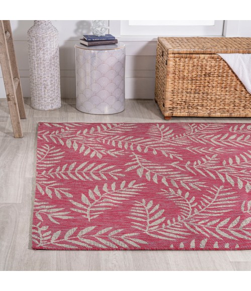SANTA MONICA Area Rug Nevis Palm Frond Fuchsia/Light Gray 8 ft. x 10 ft. Indoor/Outdoor Area Rug