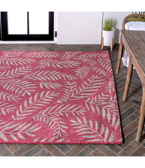 SANTA MONICA Area Rug Nevis Palm Frond Fuchsia/Light Gray 8 ft. x 10 ft. Indoor/Outdoor Area Rug