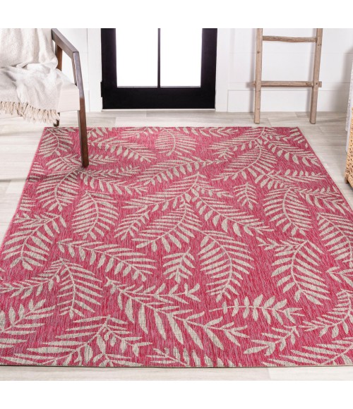 SANTA MONICA Area Rug Nevis Palm Frond Fuchsia/Light Gray 8 ft. x 10 ft. Indoor/Outdoor Area Rug