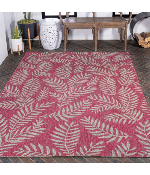 SANTA MONICA Area Rug Nevis Palm Frond Fuchsia/Light Gray 8 ft. x 10 ft. Indoor/Outdoor Area Rug