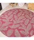 SANTA MONICA Area Rug Nevis Palm Frond Fuchsia/Light Gray 5' Round Indoor/Outdoor Area Rug