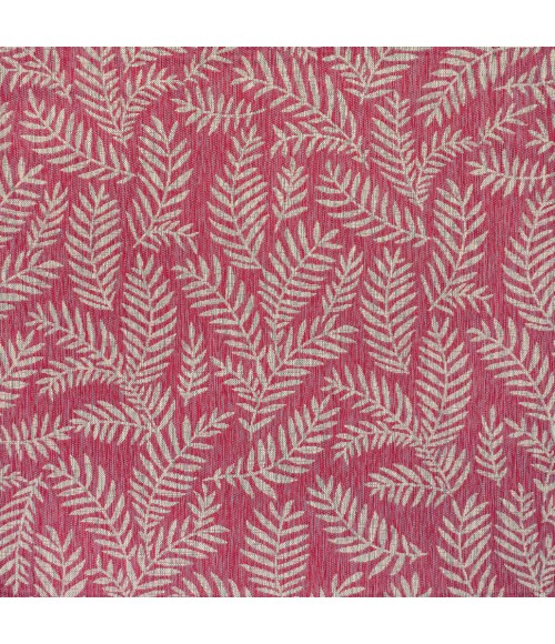 SANTA MONICA Area Rug Nevis Palm Frond Fuchsia/Light Gray 5' Square Indoor/Outdoor Area Rug