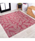 SANTA MONICA Area Rug Nevis Palm Frond Fuchsia/Light Gray 5' Square Indoor/Outdoor Area Rug