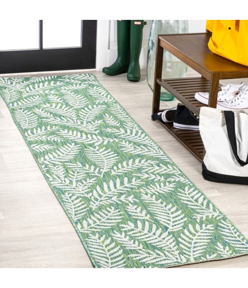 SANTA MONICA Area Rug Nevis Palm Frond Cream/Green 2 ft. x 10 ft. Indoor/Outdoor Runner Rug