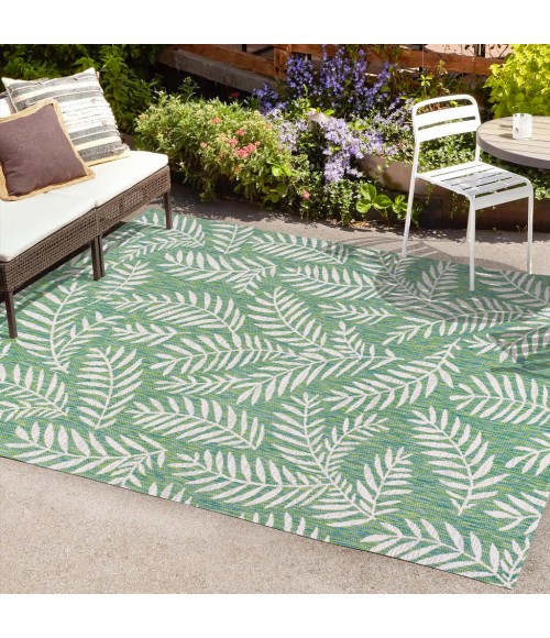 SANTA MONICA Area Rug Nevis Palm Frond Cream/Green 3 ft. x 5 ft. Indoor/Outdoor Area Rug