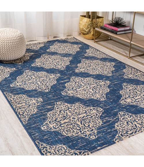 SANTA MONICA Area Rug Tuscany Ornate Medallions Navy/Beige 8 ft. x 10 ft. Indoor/Outdoor Area Rug