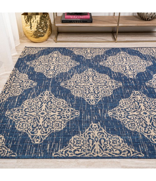 SANTA MONICA Area Rug Tuscany Ornate Medallions Navy/Beige 8 ft. x 10 ft. Indoor/Outdoor Area Rug