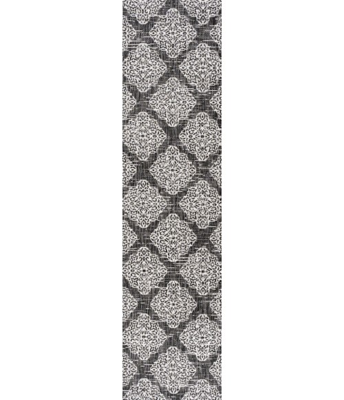 SANTA MONICA Area Rug Tuscany Ornate Medallions Black/Ivory 2 ft. x 8 ft. Indoor/Outdoor Runner Rug