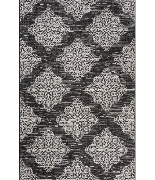 SANTA MONICA Area Rug Tuscany Ornate Medallions Black/Ivory 3 ft. x 5 ft. Indoor/Outdoor Area Rug