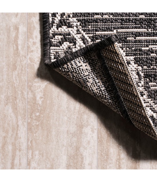 SANTA MONICA Area Rug Tuscany Ornate Medallions Black/Ivory 2 ft. x 8 ft. Indoor/Outdoor Runner Rug