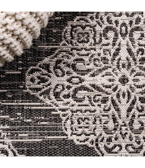 SANTA MONICA Area Rug Tuscany Ornate Medallions Black/Ivory 2 ft. x 8 ft. Indoor/Outdoor Runner Rug