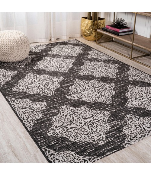 SANTA MONICA Area Rug Tuscany Ornate Medallions Black/Ivory 3 ft. x 5 ft. Indoor/Outdoor Area Rug