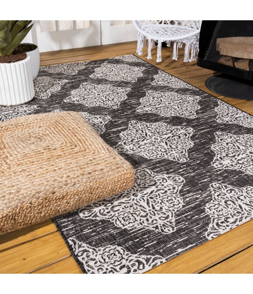 SANTA MONICA Area Rug Tuscany Ornate Medallions Black/Ivory 3 ft. x 5 ft. Indoor/Outdoor Area Rug