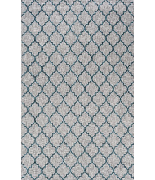 SANTA MONICA Area Rug Arabesque Ogee Trellis Gray/Teal 4 ft. x 6 ft. Indoor/Outdoor Area Rug
