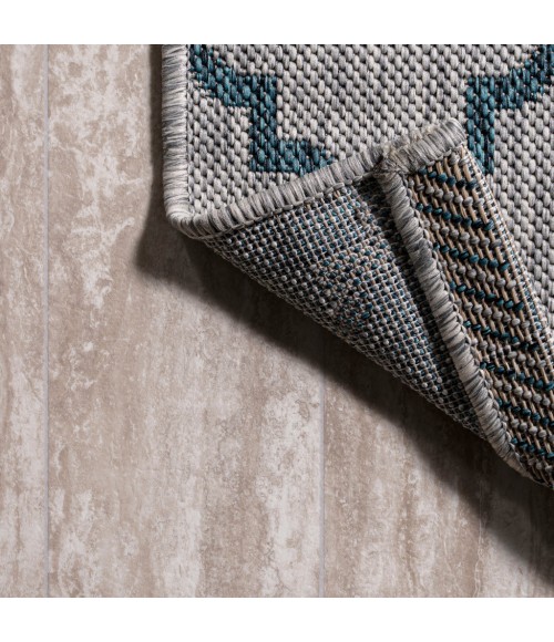 SANTA MONICA Area Rug Arabesque Ogee Trellis Gray/Teal 2 ft. x 8 ft. Indoor/Outdoor Runner Rug