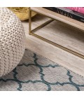 SANTA MONICA Area Rug Arabesque Ogee Trellis Gray/Teal 2 ft. x 8 ft. Indoor/Outdoor Runner Rug