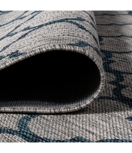 SANTA MONICA Area Rug Arabesque Ogee Trellis Gray/Teal 2 ft. x 8 ft. Indoor/Outdoor Runner Rug