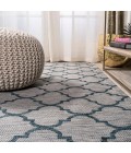 SANTA MONICA Area Rug Arabesque Ogee Trellis Gray/Teal 2 ft. x 8 ft. Indoor/Outdoor Runner Rug