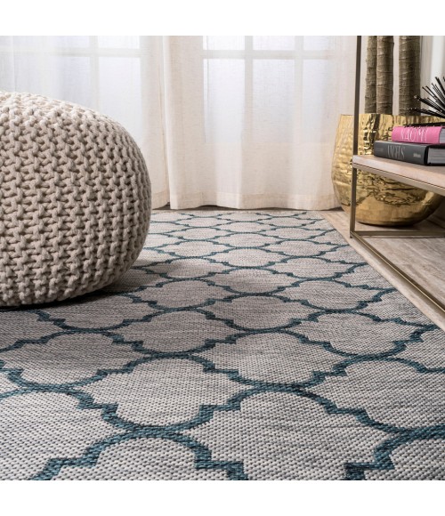 SANTA MONICA Area Rug Arabesque Ogee Trellis Gray/Teal 2 ft. x 8 ft. Indoor/Outdoor Runner Rug