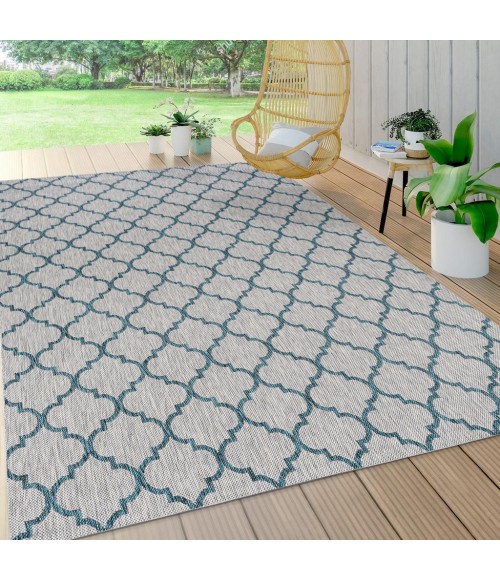 SANTA MONICA Area Rug Arabesque Ogee Trellis Gray/Teal 4 ft. x 6 ft. Indoor/Outdoor Area Rug