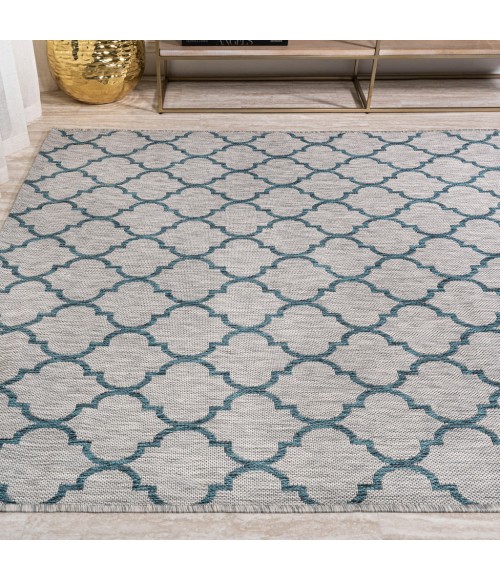 SANTA MONICA Area Rug Arabesque Ogee Trellis Gray/Teal 4 ft. x 6 ft. Indoor/Outdoor Area Rug