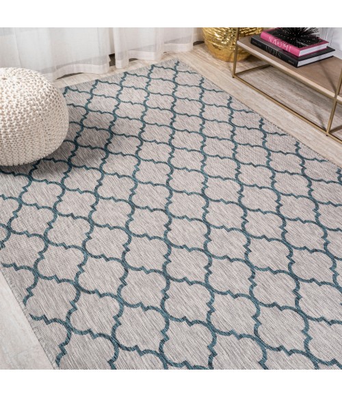 SANTA MONICA Area Rug Arabesque Ogee Trellis Gray/Teal 4 ft. x 6 ft. Indoor/Outdoor Area Rug
