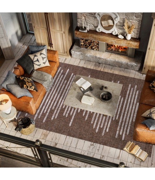 Zolak Berber Stripe Geometric Brown/Beige 3 ft. x 5 ft. Indoor/Outdoor Area Rug