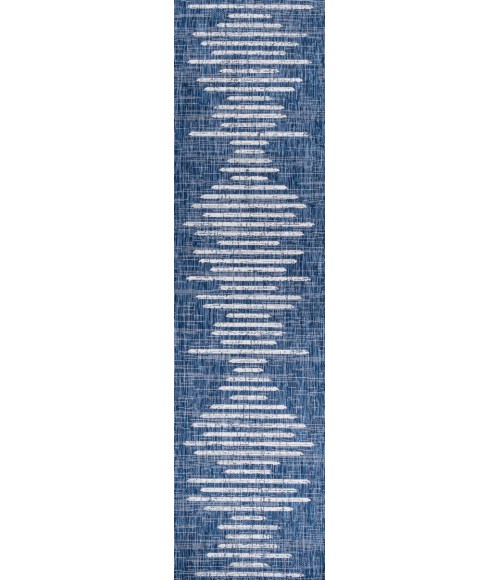 SANTA MONICA Area Rug Zolak Berber Stripe Geometric Blue/Ivory 2 ft. x 10 ft. Indoor/Outdoor Runner Rug
