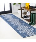 SANTA MONICA Area Rug Zolak Berber Stripe Geometric Blue/Ivory 2 ft. x 10 ft. Indoor/Outdoor Runner Rug
