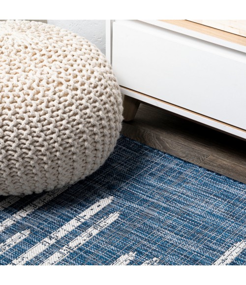 SANTA MONICA Area Rug Zolak Berber Stripe Geometric Blue/Ivory 2 ft. x 10 ft. Indoor/Outdoor Runner Rug