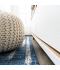 SANTA MONICA Area Rug Zolak Berber Stripe Geometric Blue/Ivory 2 ft. x 10 ft. Indoor/Outdoor Runner Rug