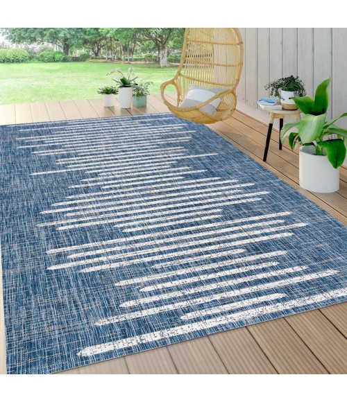 SANTA MONICA Area Rug Zolak Berber Stripe Geometric Blue/Ivory 3 ft. x 5 ft. Indoor/Outdoor Area Rug