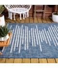 SANTA MONICA Area Rug Zolak Berber Stripe Geometric Blue/Ivory 3 ft. x 5 ft. Indoor/Outdoor Area Rug