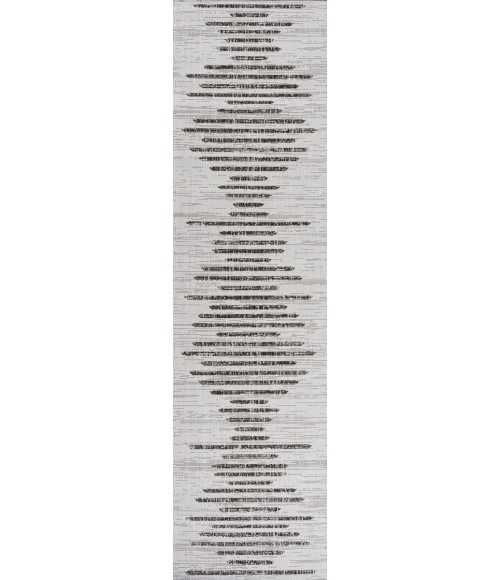 SANTA MONICA Area Rug Zolak Berber Stripe Geometric Ivory/Black 2 ft. x 8 ft. Indoor/Outdoor Runner Rug