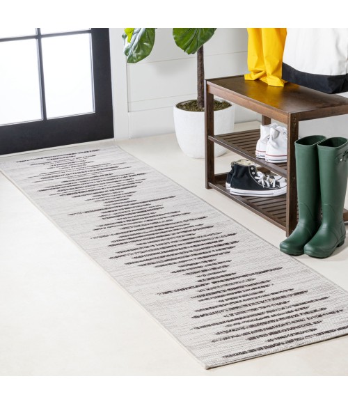 SANTA MONICA Area Rug Zolak Berber Stripe Geometric Ivory/Black 2 ft. x 8 ft. Indoor/Outdoor Runner Rug