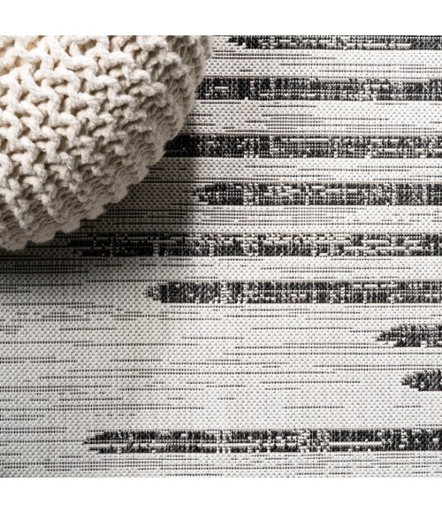 SANTA MONICA Area Rug Zolak Berber Stripe Geometric Ivory/Black 2 ft. x 8 ft. Indoor/Outdoor Runner Rug
