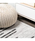 SANTA MONICA Area Rug Zolak Berber Stripe Geometric Ivory/Black 2 ft. x 8 ft. Indoor/Outdoor Runner Rug