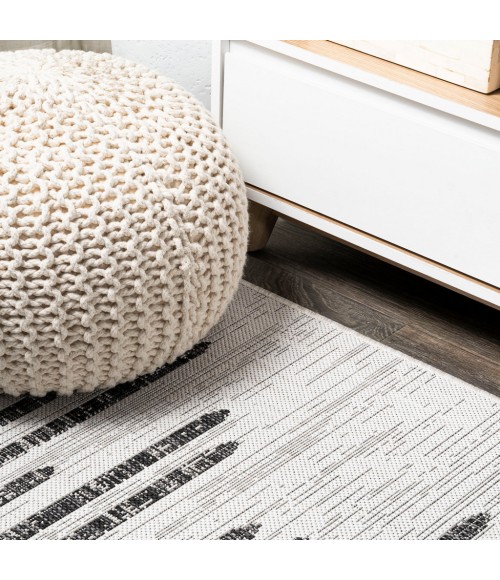 SANTA MONICA Area Rug Zolak Berber Stripe Geometric Ivory/Black 2 ft. x 8 ft. Indoor/Outdoor Runner Rug