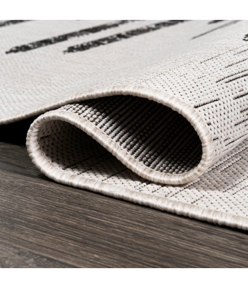 SANTA MONICA Area Rug Zolak Berber Stripe Geometric Ivory/Black 2 ft. x 8 ft. Indoor/Outdoor Runner Rug