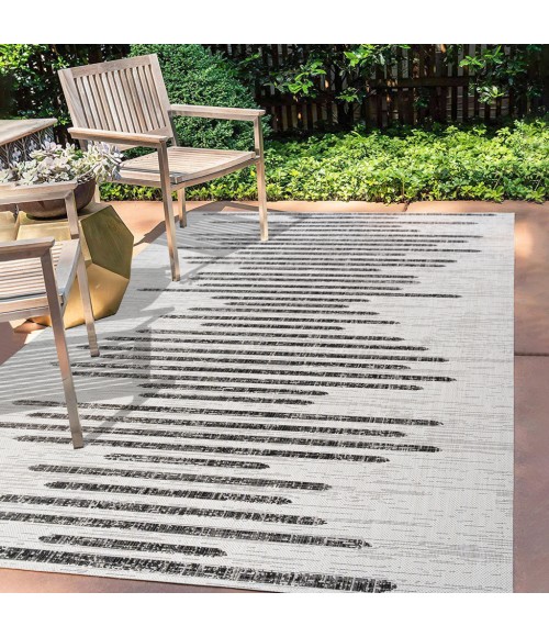 SANTA MONICA Area Rug Zolak Berber Stripe Geometric Ivory/Black 8 ft. x 10 ft. Indoor/Outdoor Area Rug