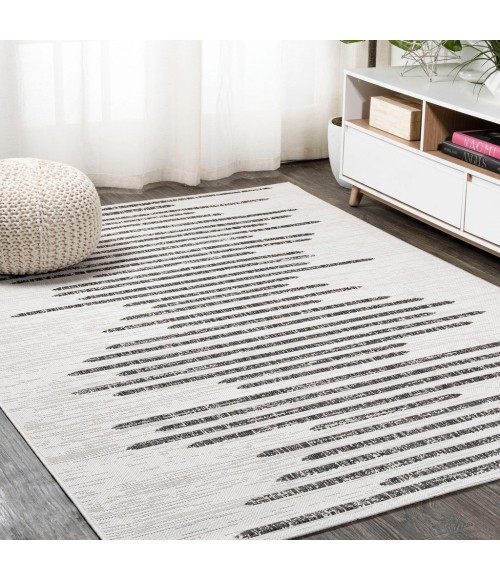 SANTA MONICA Area Rug Zolak Berber Stripe Geometric Ivory/Black 8 ft. x 10 ft. Indoor/Outdoor Area Rug