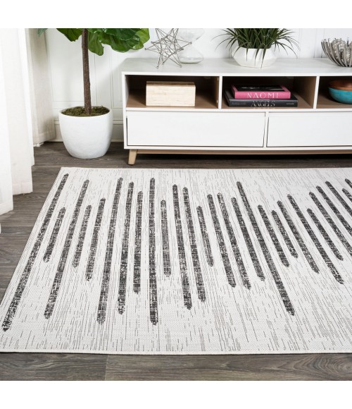SANTA MONICA Area Rug Zolak Berber Stripe Geometric Ivory/Black 8 ft. x 10 ft. Indoor/Outdoor Area Rug
