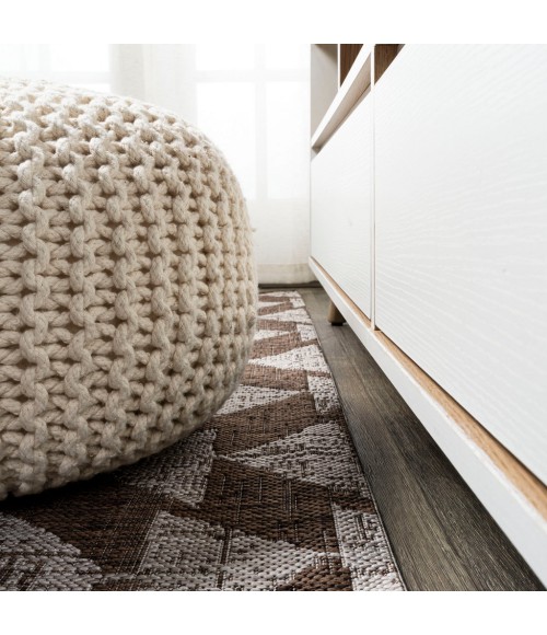 SANTA MONICA Area Rug Andratx Modern Tribal Geometric Brown/Beige 2 ft. x 10 ft. Indoor/Outdoor Runner Rug