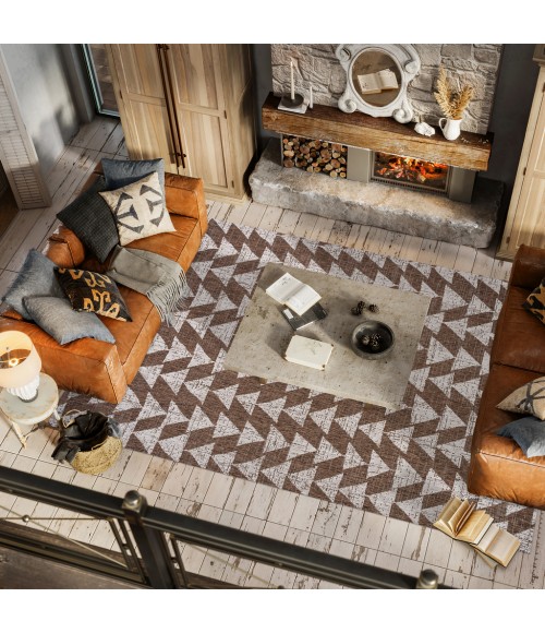 SANTA MONICA Area Rug Andratx Modern Tribal Geometric Brown/Beige 3 ft. x 5 ft. Indoor/Outdoor Area Rug